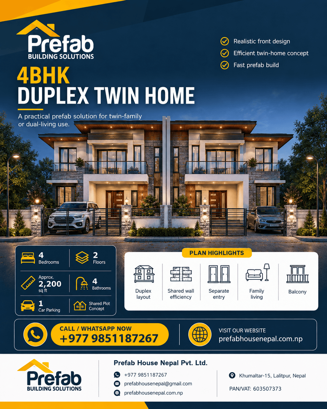 4BHK Duplex Twin Home house model reference by Prefab House Nepal