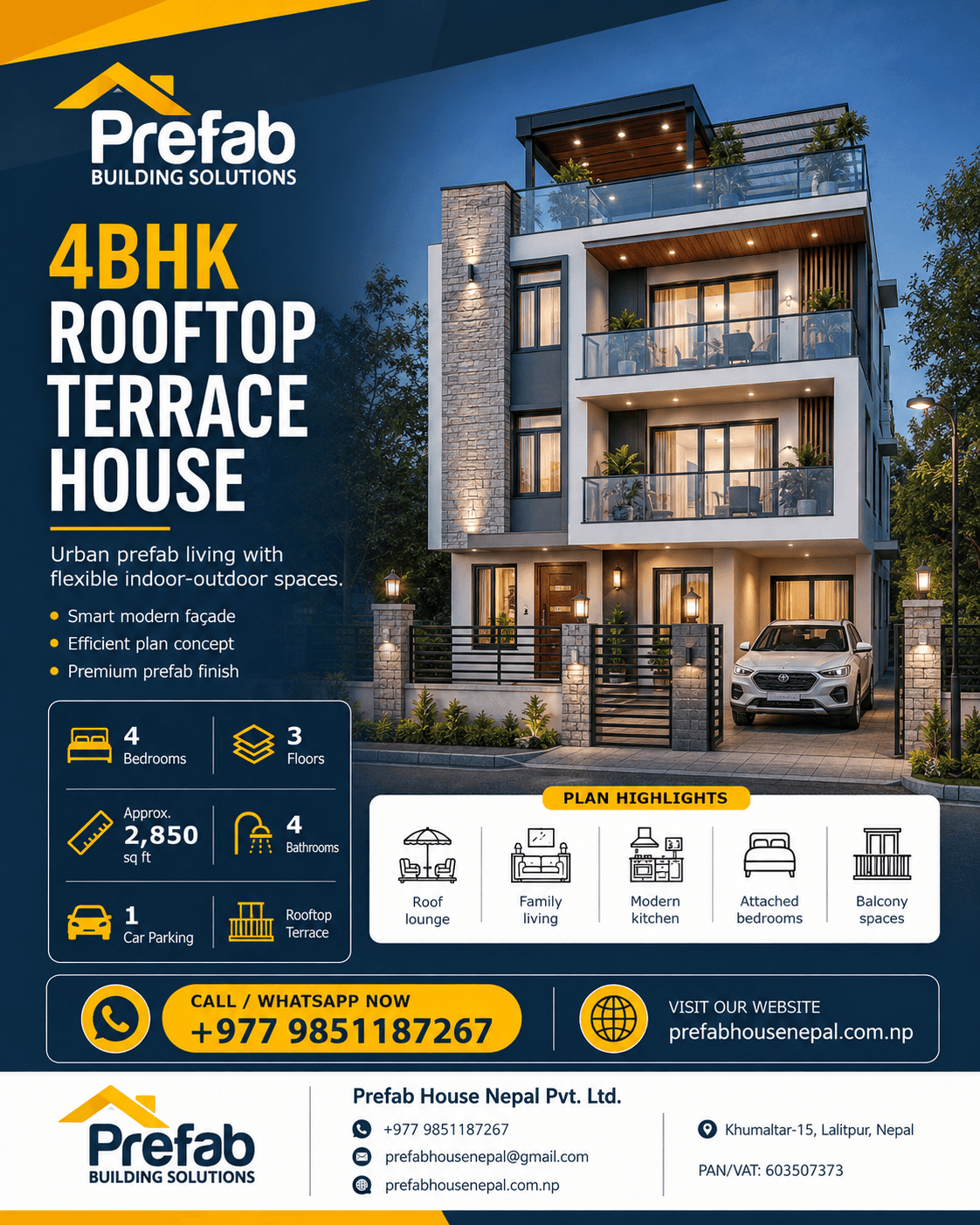 4BHK Rooftop Terrace House house model reference by Prefab House Nepal