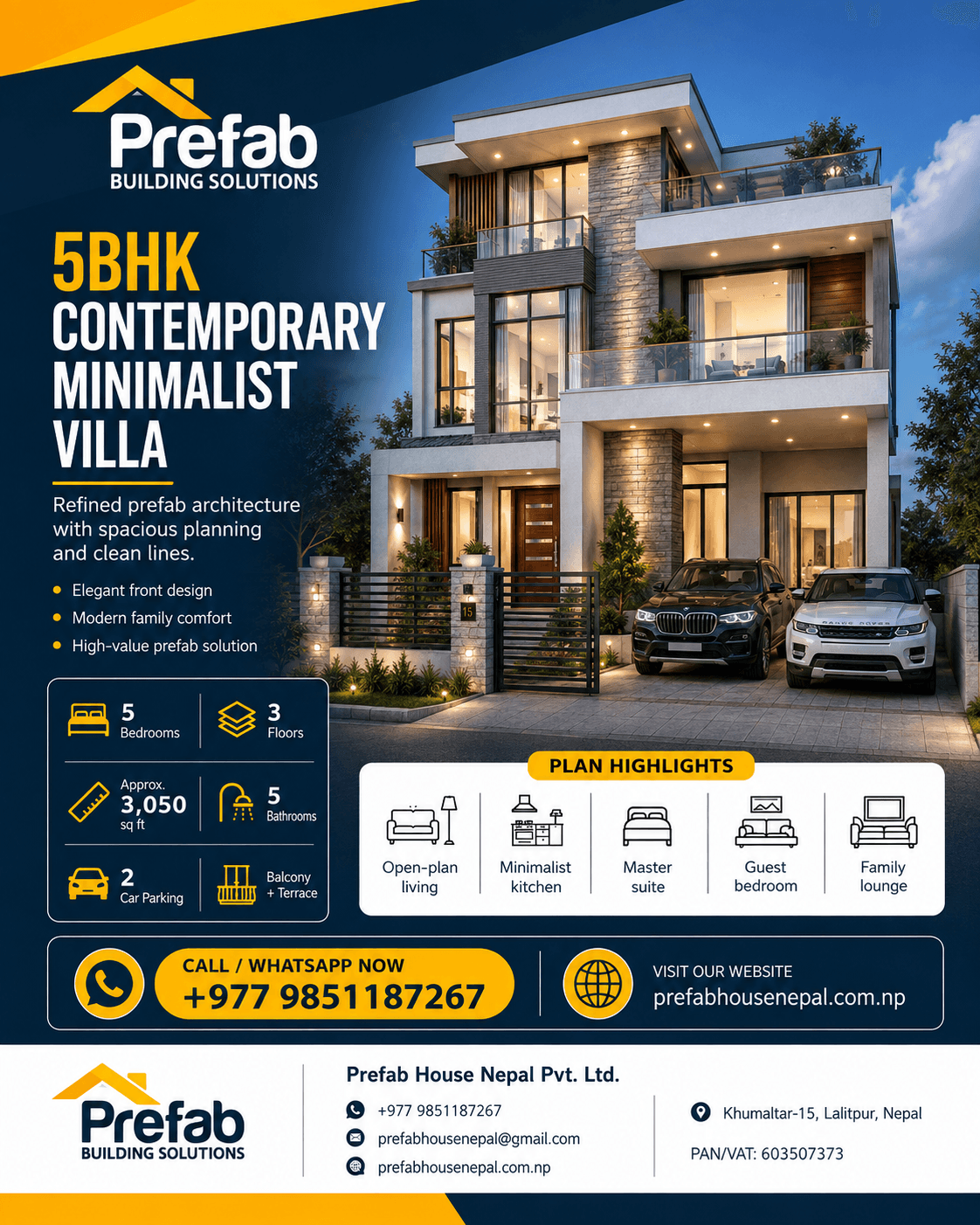 5BHK Contemporary Villa house model reference by Prefab House Nepal