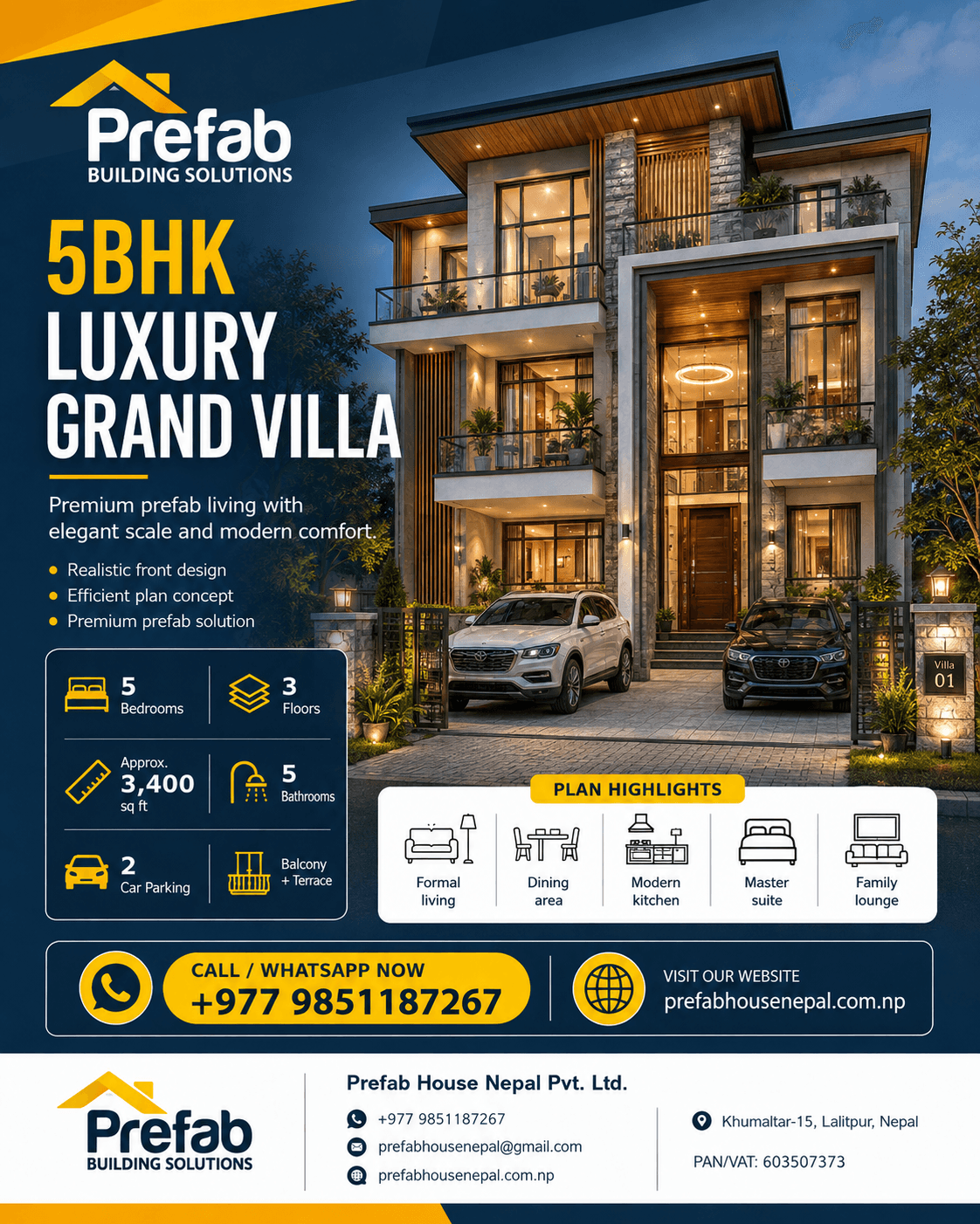 5BHK Luxury Grand Villa house model reference by Prefab House Nepal
