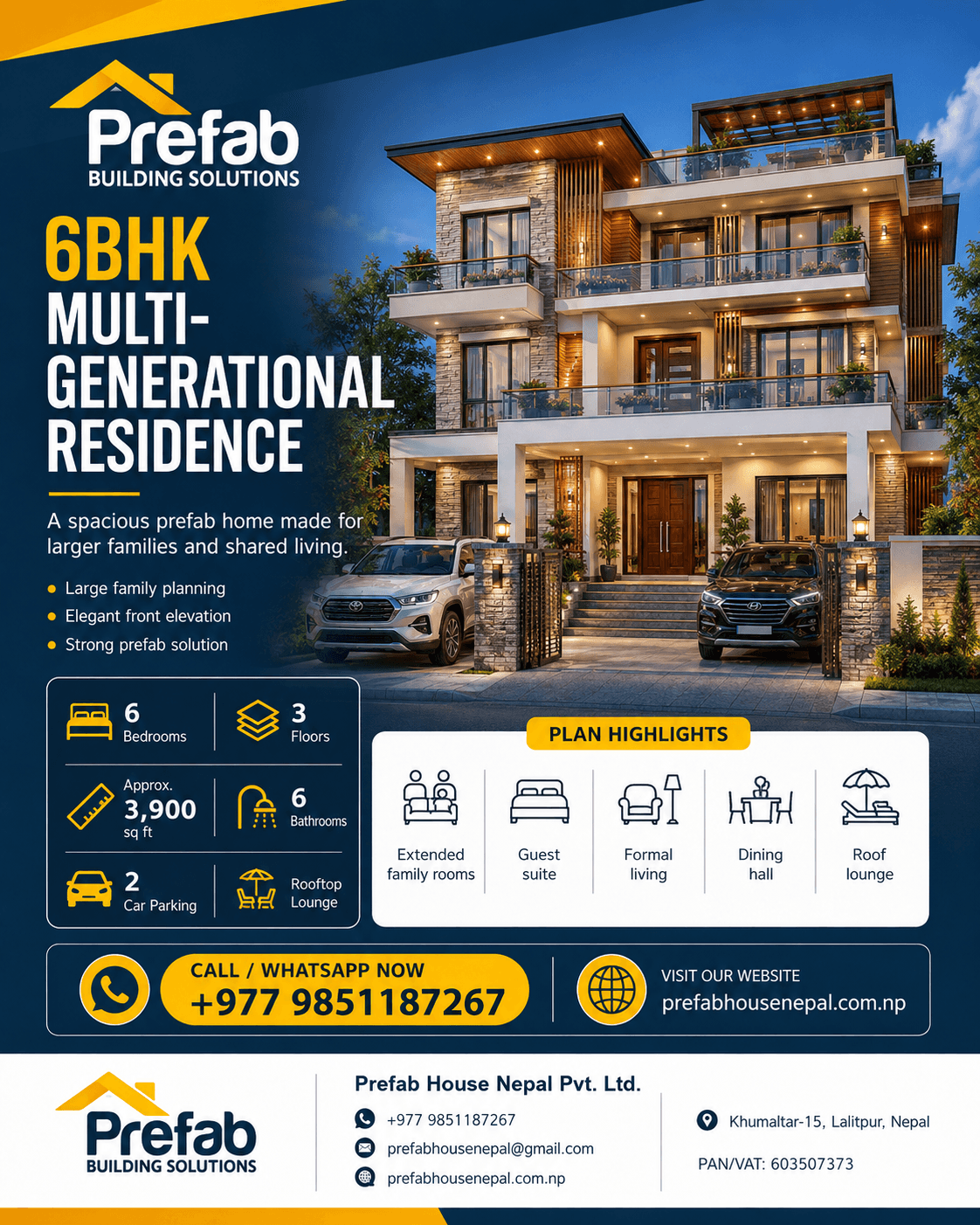 6BHK Generational Residence house model reference by Prefab House Nepal